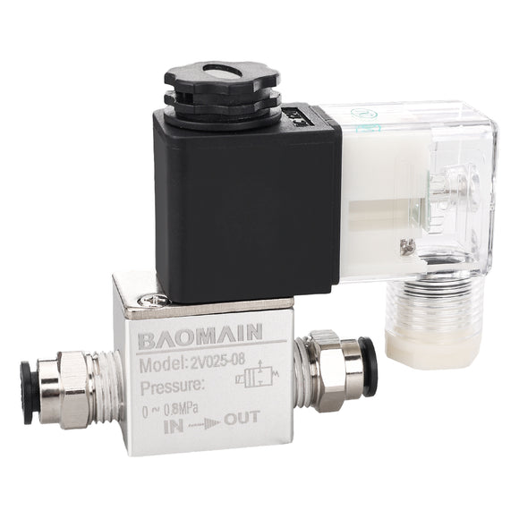 Baomain Pneumatic 2 Position 2 Way Electric Solenoid Air Valve 2V025-08 PT 1/4 inch 12V/24V/110V/220V Way Normally Closed