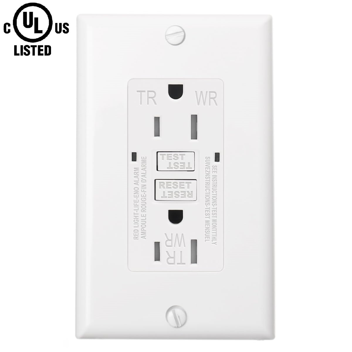 BAOMAIN GFCI-Steckdose, 15 A, 125 V AC, 60 Hz, wetterbeständig und manipulationssicher, Fehlerstrom-Schutzschalter, GFCI, UL-zertifiziert, weiß