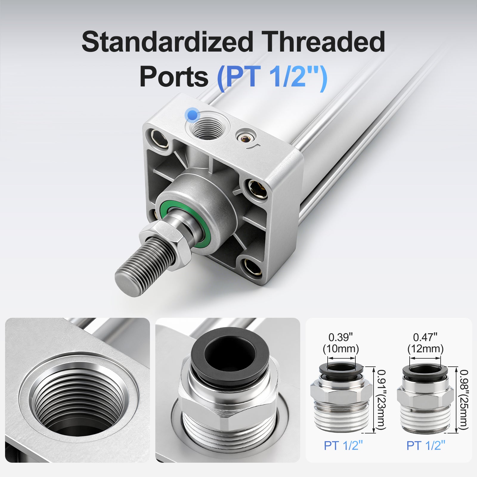Pneumatic Air Cylinder with magnet SC 100-200-S, Bore: 4"-100mm, Stroke: 8''- 200mm, PT1/2 Port Size, Screwed Piston Rod Dual Action