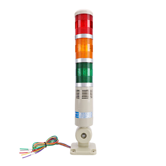 Baomain LED Signal Tower Stack Lights with Buzzer 12V/24V/110V/220V 3-Layer Tower Lamp with Rotatable Base Red Yellow Green LXY-502-TJ3