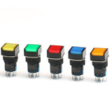 Baomain Push Button Switch Square Cap 2NO 2NC Latching/Momentary LED Lamp Red Yellow Orange Blue Green Light 16mm DPDT 8 Pin 5 Pack