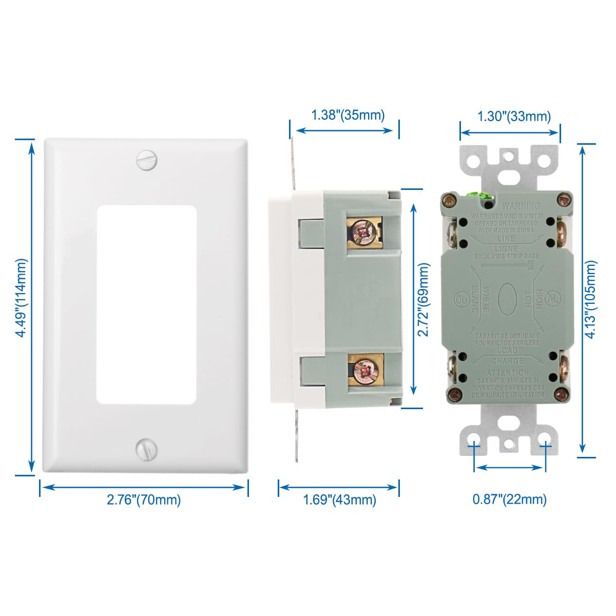 BAOMAIN GFCI-Steckdose, 15 A, 125 V AC, 60 Hz, wetterbeständig und manipulationssicher, Fehlerstrom-Schutzschalter, GFCI, UL-zertifiziert, weiß