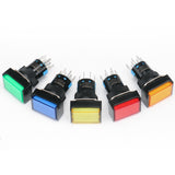 Baomain Push Button Switch Rectangular Cap 2NO 2NC Latching/Momentary LED Lamp Red Yellow Orange Blue Green Light 16mm SPDT 8 Pin 5 Pack