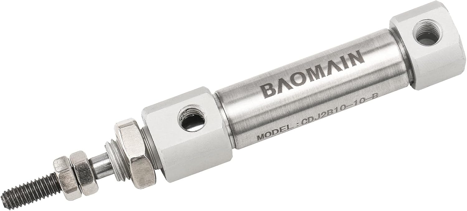 Baomain Pneumatic Air Cylinder CDJ2B10-10-B Bore 0.39 inch(10 mm),Stroke 0.39 inch(10mm),Single Rod Double Acting Stainless Steel Mini Pneumaticm,Industrial Air Cylinder for Automation