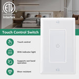 BAOMAIN Wall Touch Light Switch, Capacitive Touch Switch With Led Indicator, 480W Tungsten Lamp/Incandescent Lamp 150W LED, ETL Listed