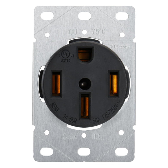 BAOMAIN Flush Mounting Receptacle Socket, NEMA 14-50R 50Amp 125/250V RV, EV, Dryer Industrial Socket, Commercial Grade Black Outlet,UL Listed, BAS-023 Black