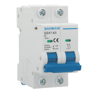 Baomain Miniature Circuit Breaker 2 Pole DZ47-63 C20 AC 415V 20Amp 6000A, DIN Rail Mounting MCB 2P