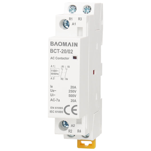 Baomain Universal Circuit Control AC Contactor HC1-20(BCT-20) AC12V/24V/110V/220V 20A 2 Pole Relay 35mm DIN Rail Mount
