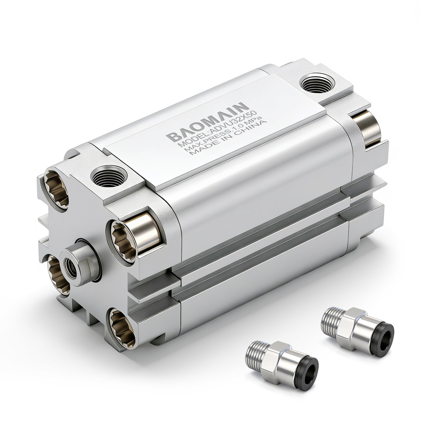 Baomain Pneumatic Air Cylinder ADVU 32 x 50, Bore 32mm(1.25") Stroke 50mm(2"), Single Thread Piston Rod Dual Action 1 Mpa,for Industrial Machinery