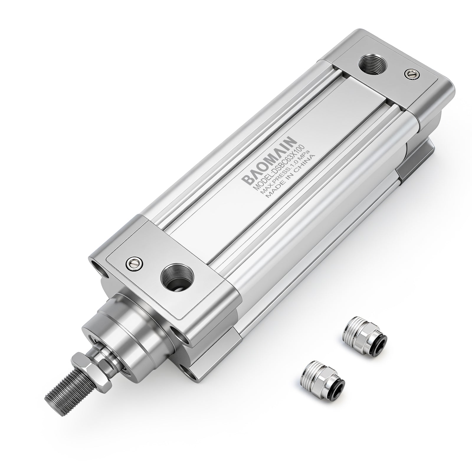 Baomain Pneumatic Air Cylinder DSBC 63 X 100,PT 3/8, Bore 2 1/2 inch(63mm), Stroke 4 inch(100mm),Dual Action 1 Mpa,for Industrial Machinery