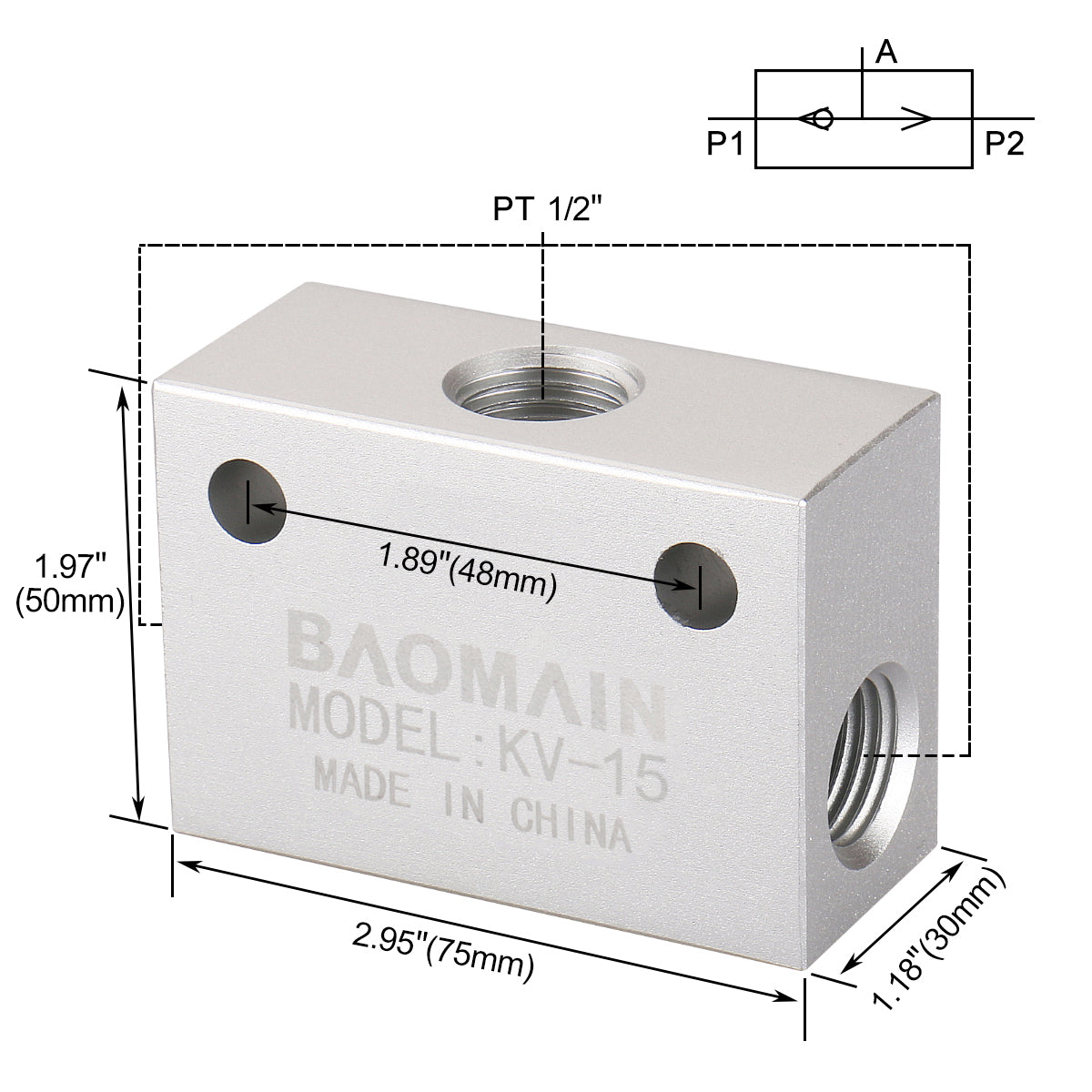 Baomain Aluminium Alloy One Way Quick Exhaust Air Shuttle Valve 1/2" PT KV-15