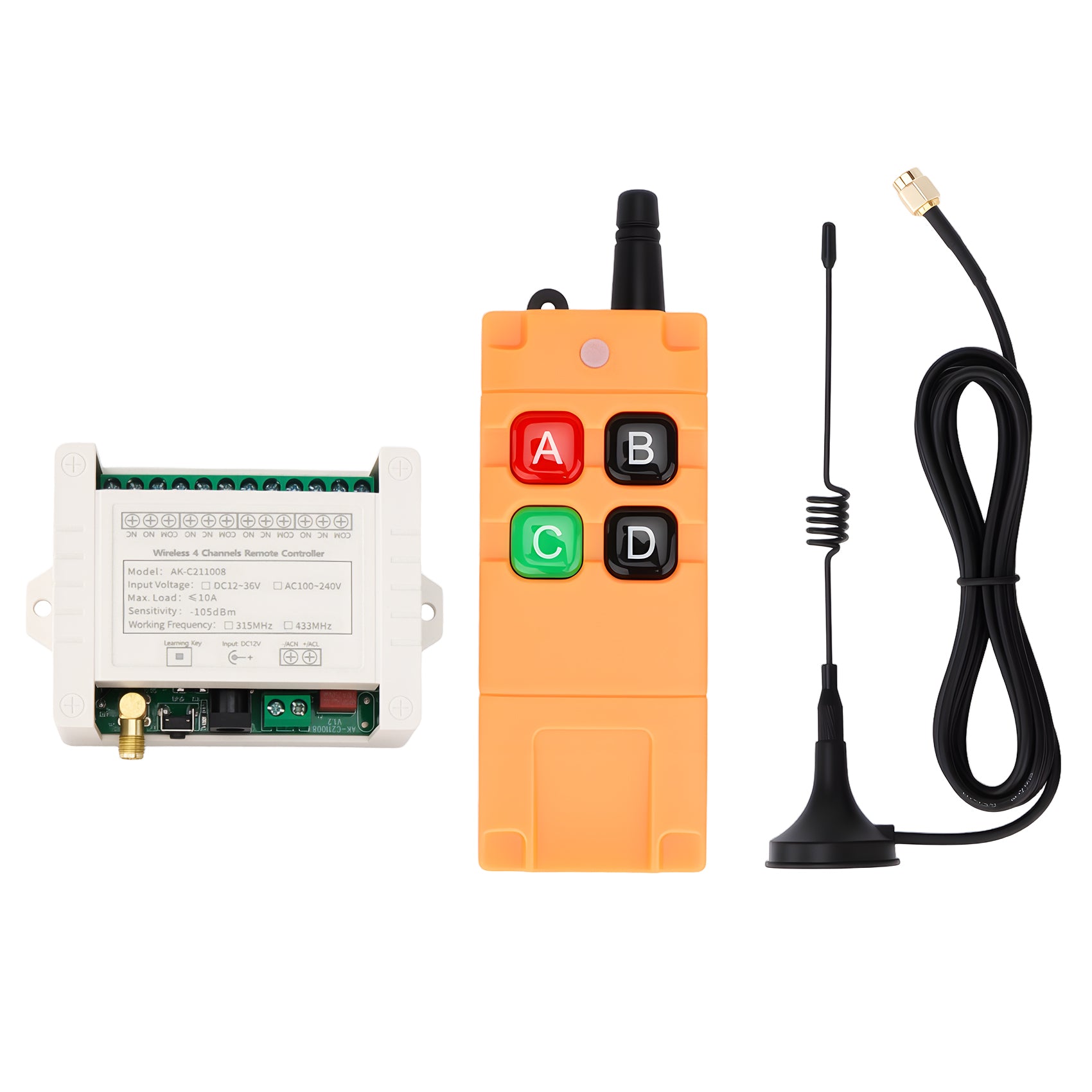 BAOMAIN 4-Channel Wireless Remote Controller DC 12V-36V / AC100~240VAC, Relay Radio Control Switch, Dry Contact NO-COM-NC Receiver Module Switch for Gate, Garage Opener