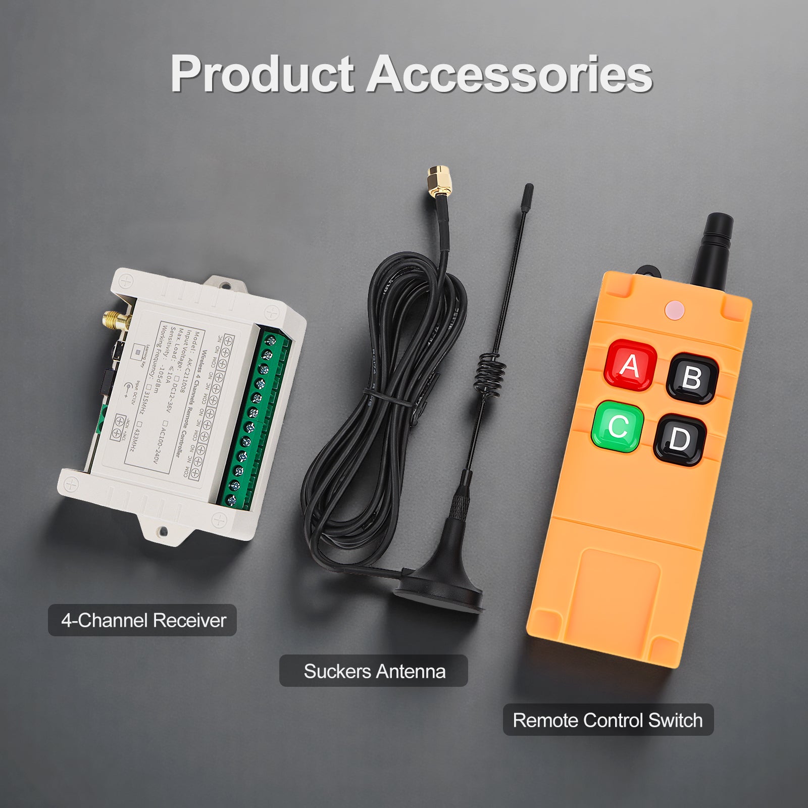 BAOMAIN 4-Channel Wireless Remote Controller DC 12V-36V / AC100~240VAC, Relay Radio Control Switch, Dry Contact NO-COM-NC Receiver Module Switch for Gate, Garage Opener