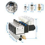 Baomain 4 Space Pneumatic Solenoid Valve 3V210-08, Normally Open type, PT1/4 2 Position 3 Way with Base Muffler Quick Fittings Set