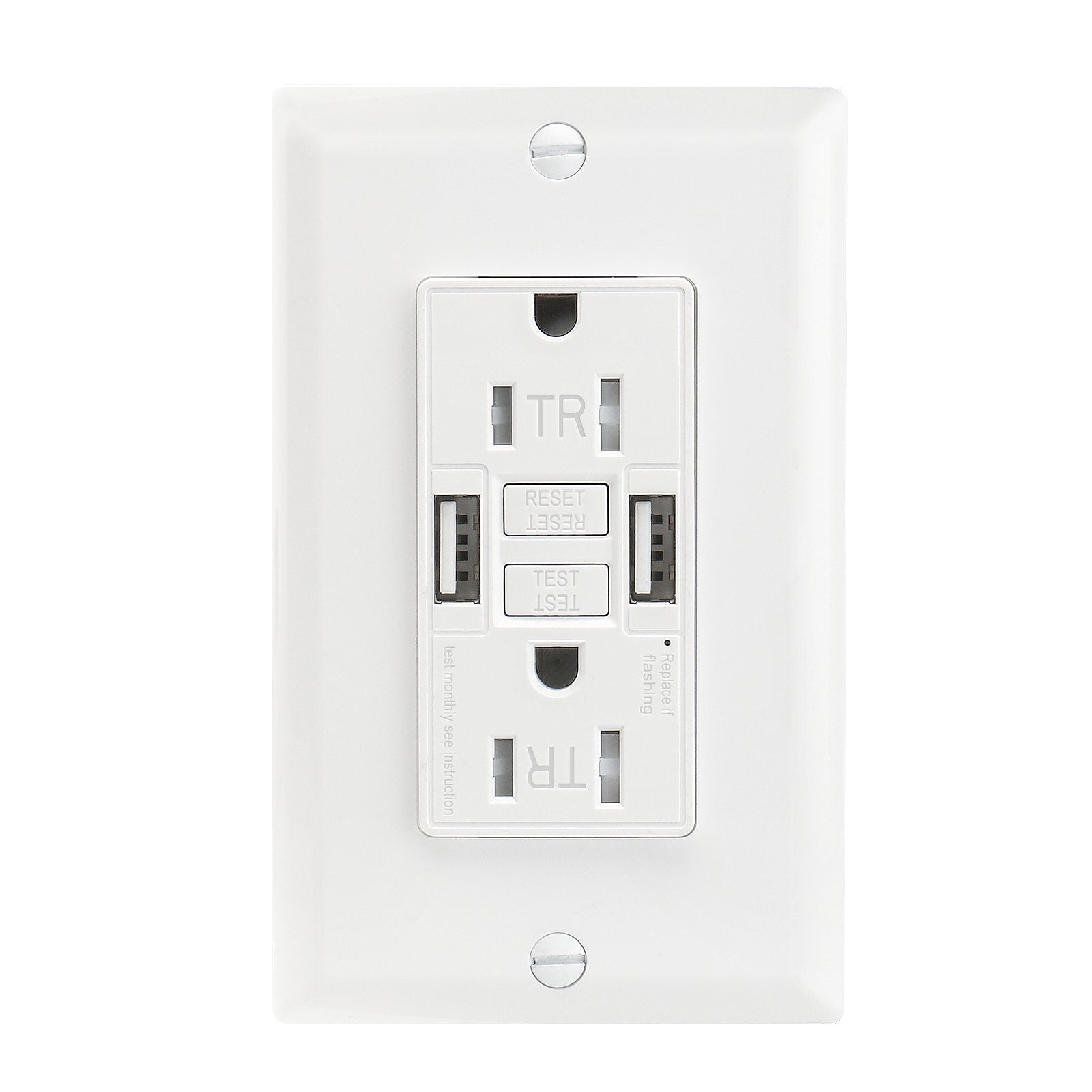 BAOMAIN Self-Test GFCI Combination with A+A type USB in-Wall, 15A 4.8A 5VDC Tamper Resistant(TR) LED Indicator Outlet,White Wall Plate Included BCG-001U