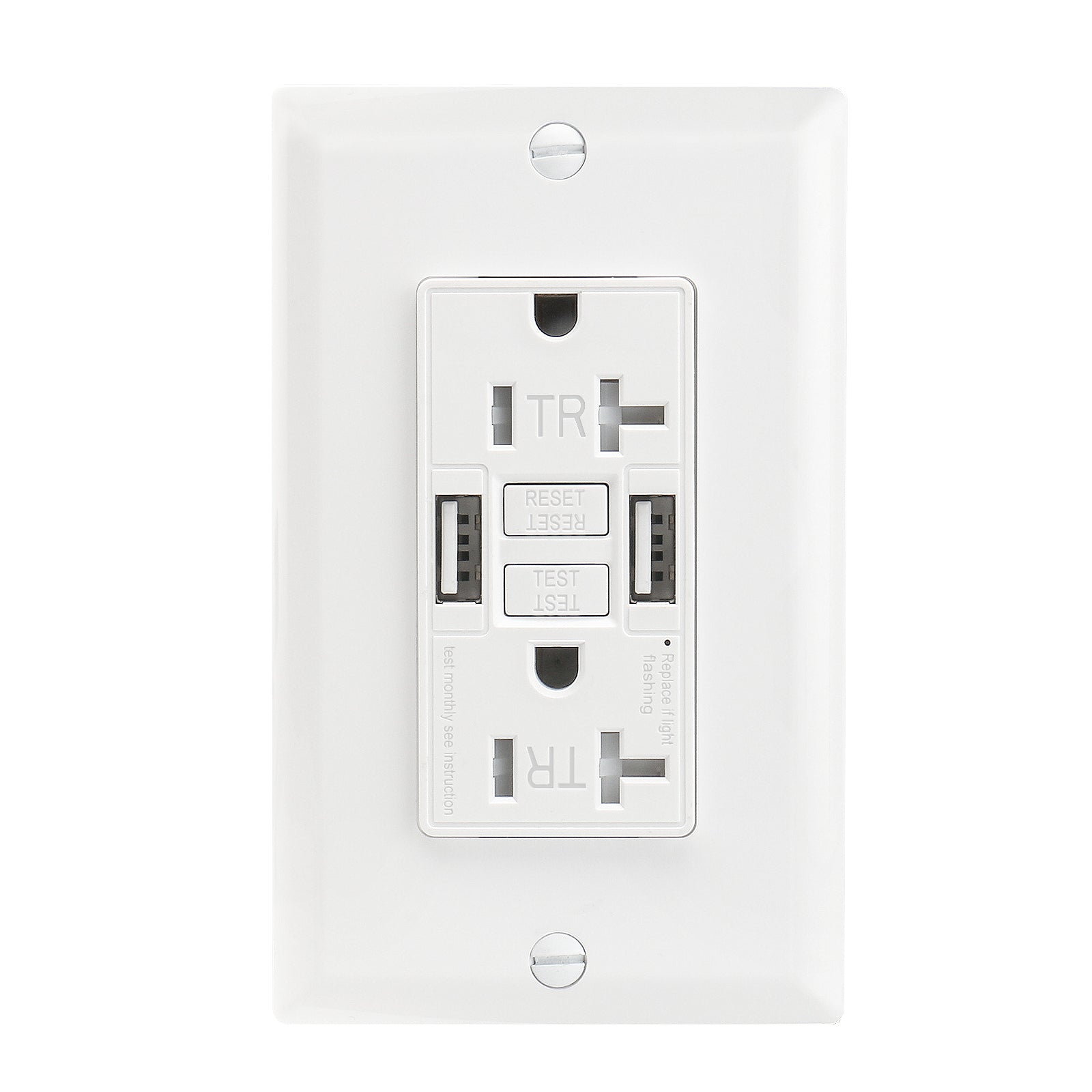 BAOMAIN Self-Test GFCI Combination with A+A type USB in-Wall, 20A 4.8A 5VDC Tamper Resistant(TR) LED Indicator Outlet,White Wall Plate Included BCG-002U