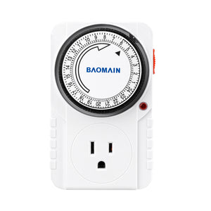 Baomain 24-Hour Indoor Mechanical Timer, 15A 125VAC ON/Off Single Outlet Timer with Load Indicator, 3-Prong Plug Timer BND-60/U39N,ETL Listed