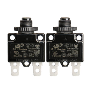 Baomain Circuit Breaker Thermal Overload Protector, S11 Series 125/250VAC/65VDC Straight Terminal, Manual Reset Thermal Circuit Breakers Black UL CE Listed 3A/4A/5A/6A/7A/8A/9A/10A/11A/12A/13A/14A/15A/16A/17A/18A/20A/25A/30A