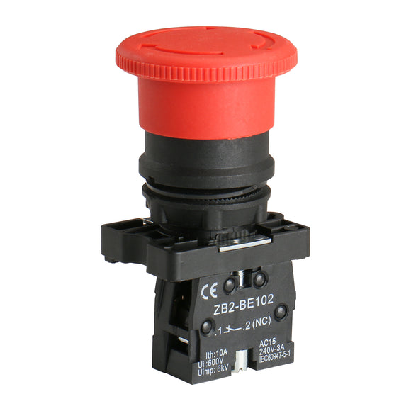 Baomain Push Button Switch ZB2-BE102C 22mm NC N/C Red Mushroom Emergency Stop 600V 10A