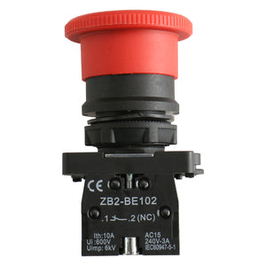 Baomain Push Button Switch ZB2-BE102C 22mm NC N/C Red Mushroom Emergency Stop 600V 10A