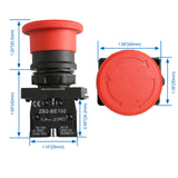 Baomain Push Button Switch ZB2-BE102C 22mm NC N/C Red Mushroom Emergency Stop 600V 10A