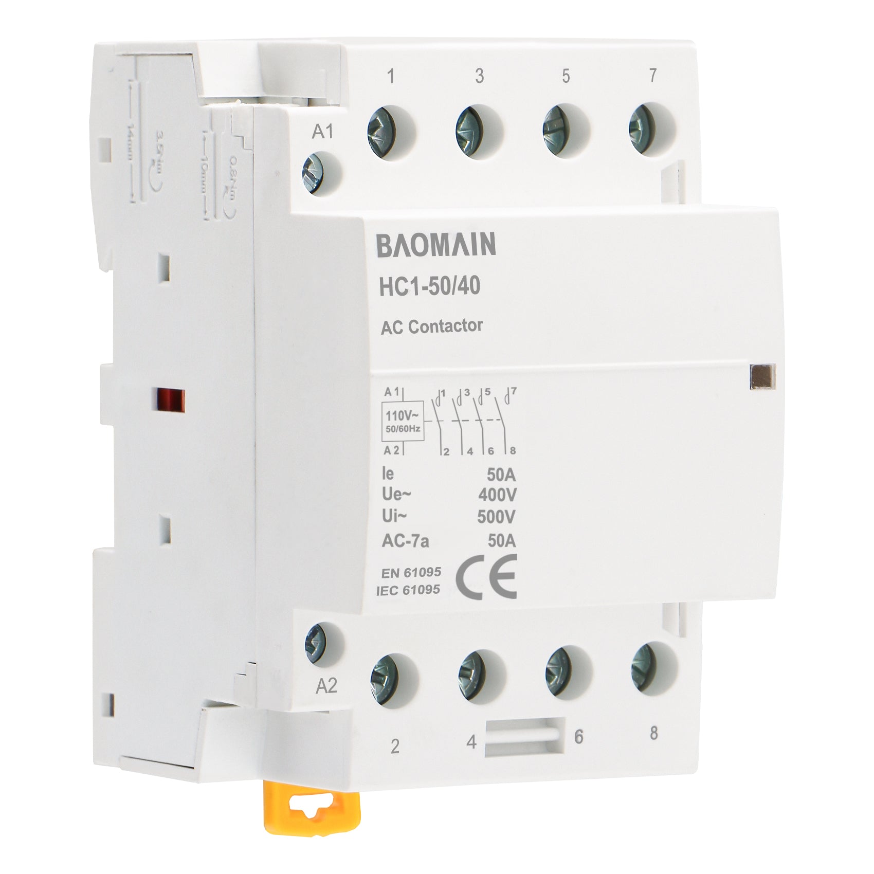 Baomain Household Contactor 4 Pole HC1-50(BCT-50) 12V/24V/110V/220V Universal Circuit Control 35mm DIN Rail Mount