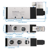 Baomain 4 Space Pneumatic Solenoid Valve 4V410-15 DC12V/24V AC110V/220V PT1/2" 5 Way 2 Position Manifold with Base Muffler Quick Fittings Set