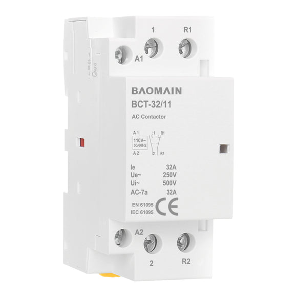 Baomain AC Contactor 32A AC12V/24V/110V/220V 2 Pole Universal Circuit Control 35mm DIN Rail Mount CE Listed BCT-32
