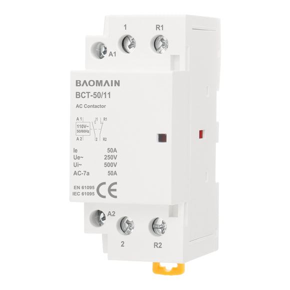 Baomain AC Contactor 50A 2 Pole Universal Circuit Control 35mm DIN Rail Mount CE Listed BCT-50