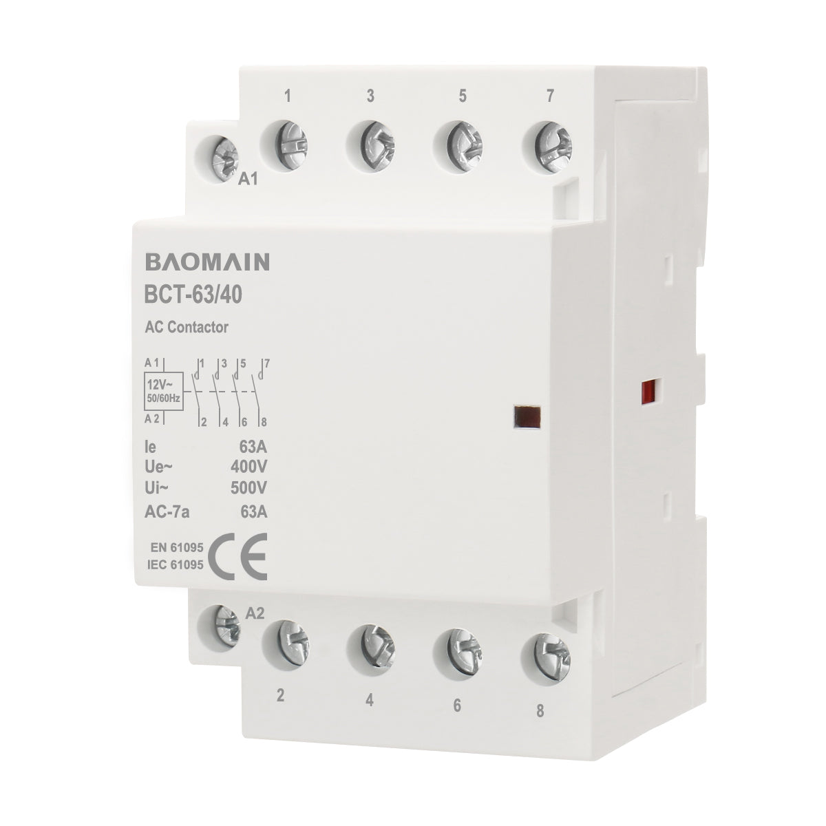 Baomain AC Contactor 63A 4 Pole Universal Circuit Control 35mm DIN Rail Mount CE Listed BCT-63(HC1-63)