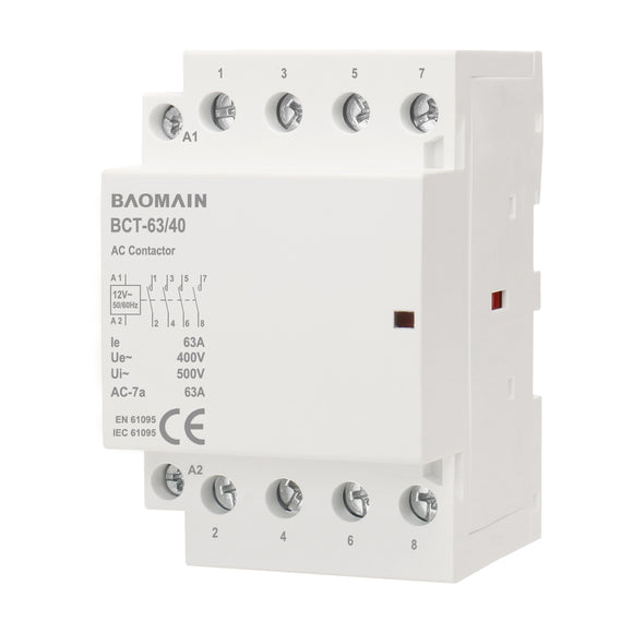 Baomain AC Contactor 63A 4 Pole Universal Circuit Control 35mm DIN Rail Mount CE Listed BCT-63
