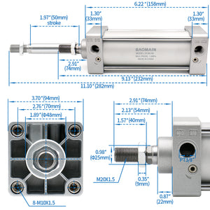 Baomain Pneumatic Air Cylinder SC 80 PT 3/8,Bore: 80mm,Screwed Piston Rod Dual Action 1 Mpa