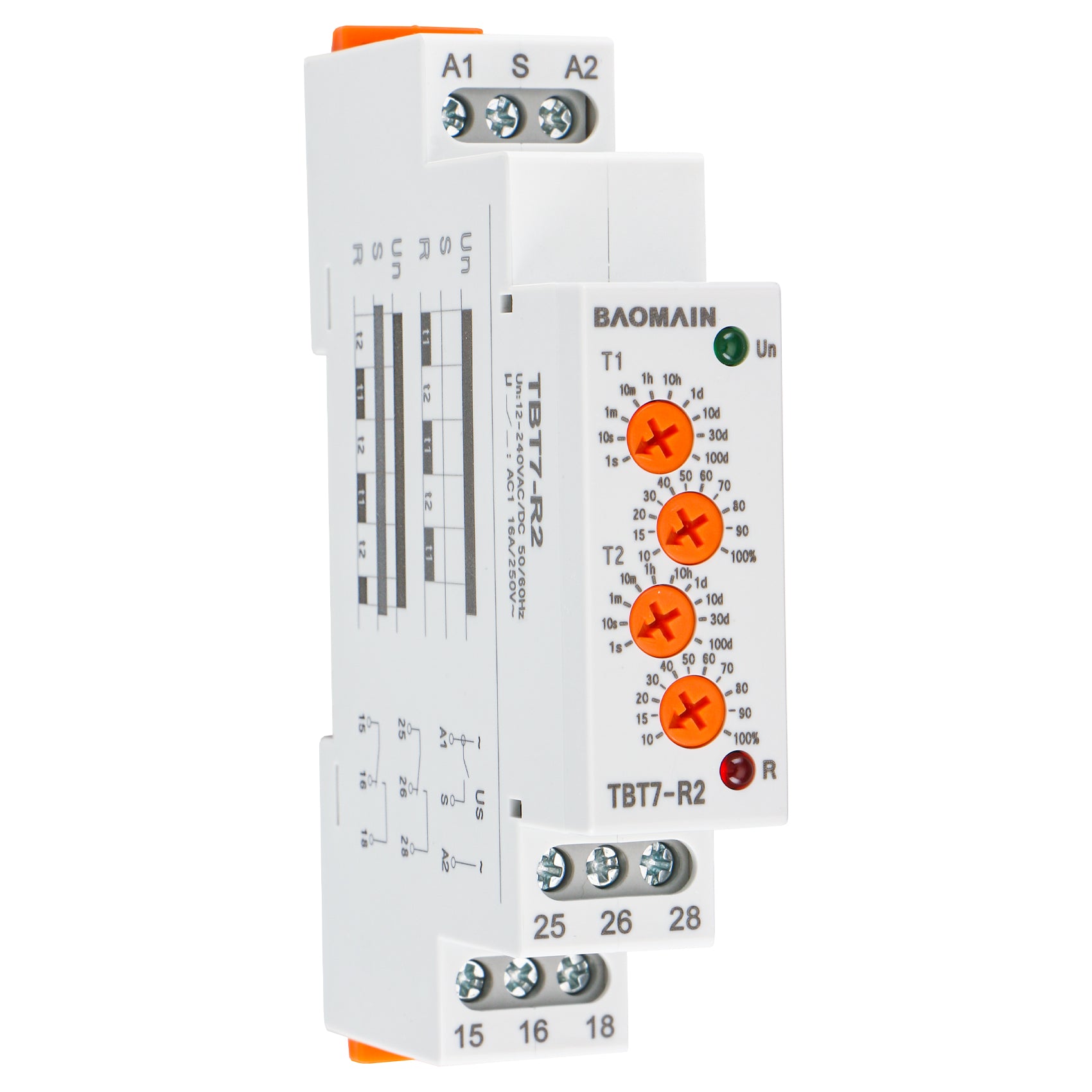 Baomain Asymmetric Cycler Time Relay, 16A 2-SPDT, Repeat Cycle Time Relay for Room Ventilation,Cyclic Dehumidification TBT7-R2