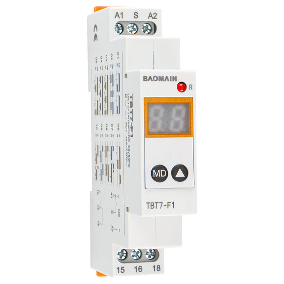 Baomain Digital Multi-Function Time Relay, 16A/250V 20-Delay Modes 0.1s~99d, DIN Rail Mounting Timer Relay TBT7-F1/F2