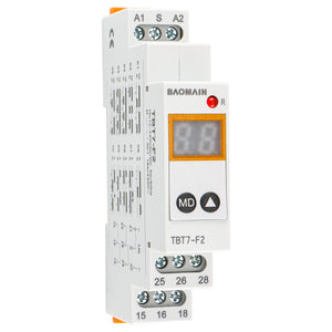 Baomain Digital Multi-Function Time Relay, 2-SPDT 16A 20-Delay Modes 0.1s~99d, DIN Rail Mounting Timer Relay TBT7-F2