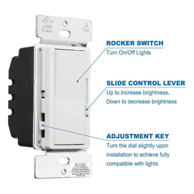 Baomain Digital Slide Dimmer Switch with Wall Cover for LED Bulbs/CFL
