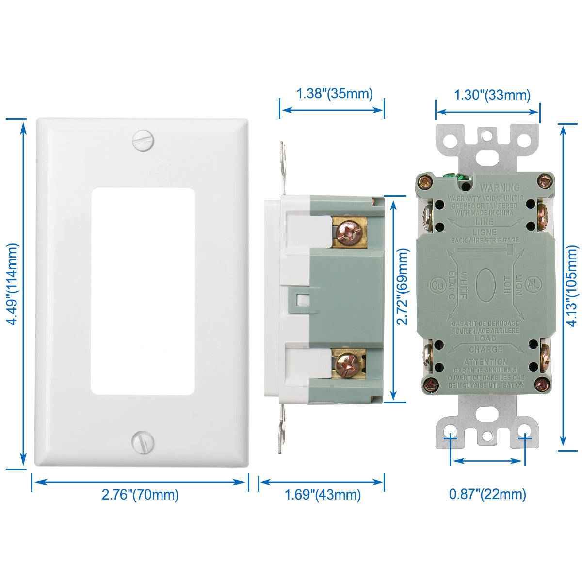 Baomain GFCI-Steckdose, 20 A, 120 V AC, 60 Hz, manipulationssichere Steckdose, Fehlerstrom-Schutzschalter, LED-Anzeige, UL- und CUL-zertifiziert, mit Wandplatte, weiß