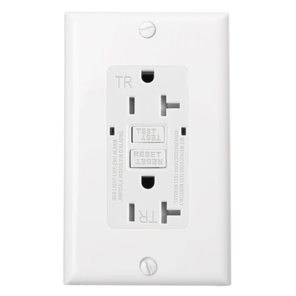 Baomain GFCI Outlet Receptacle 20Amp 120VAC 60Hz Tamper-Resistant Outlet, Ground Fault Circuit Interruptor, LED indicator UL&CUL listed with Wall Plate White