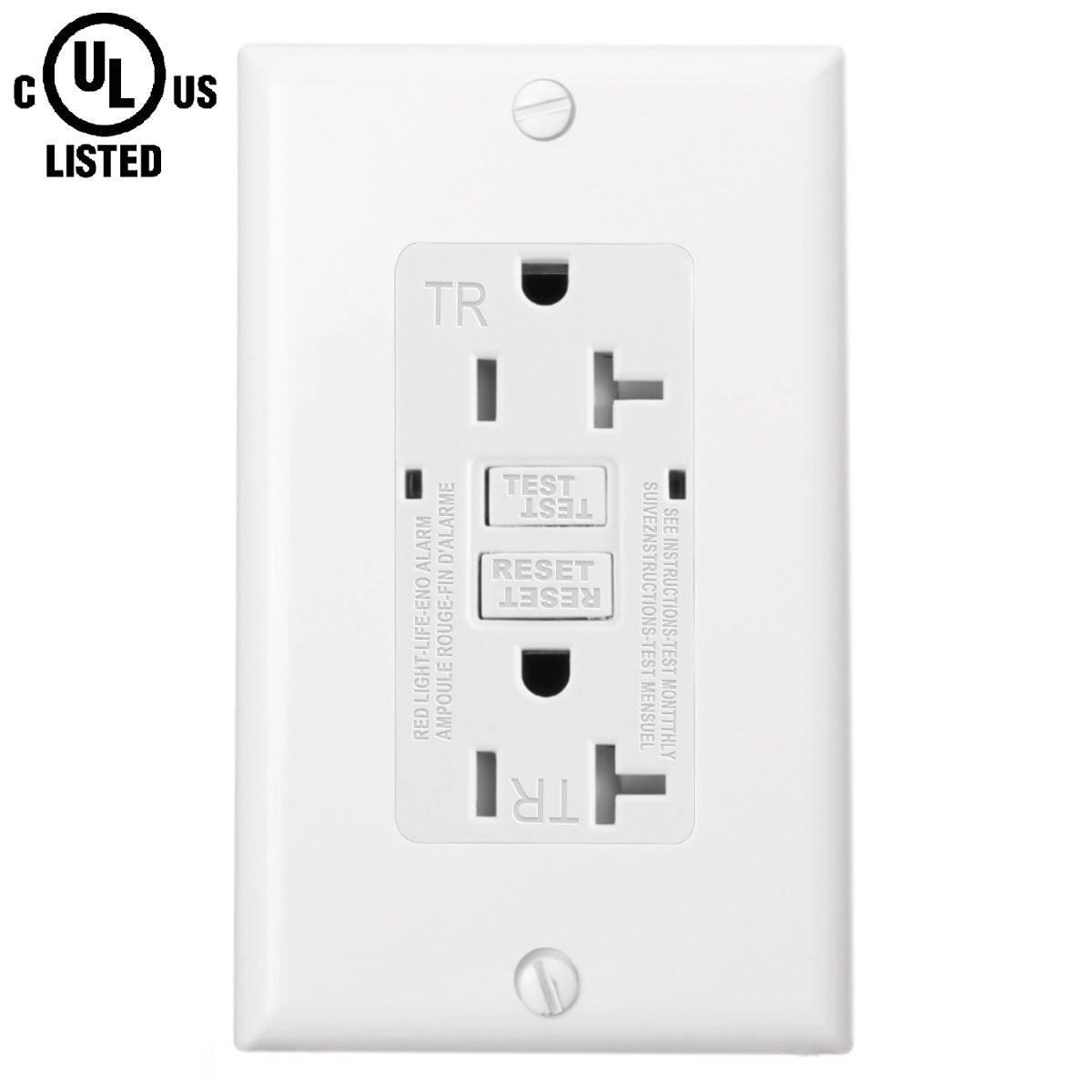 Baomain GFCI Outlet Receptacle 20Amp 120VAC 60Hz Tamper-Resistant Outlet, Ground Fault Circuit Interruptor, LED indicator UL&CUL listed with Wall Plate White