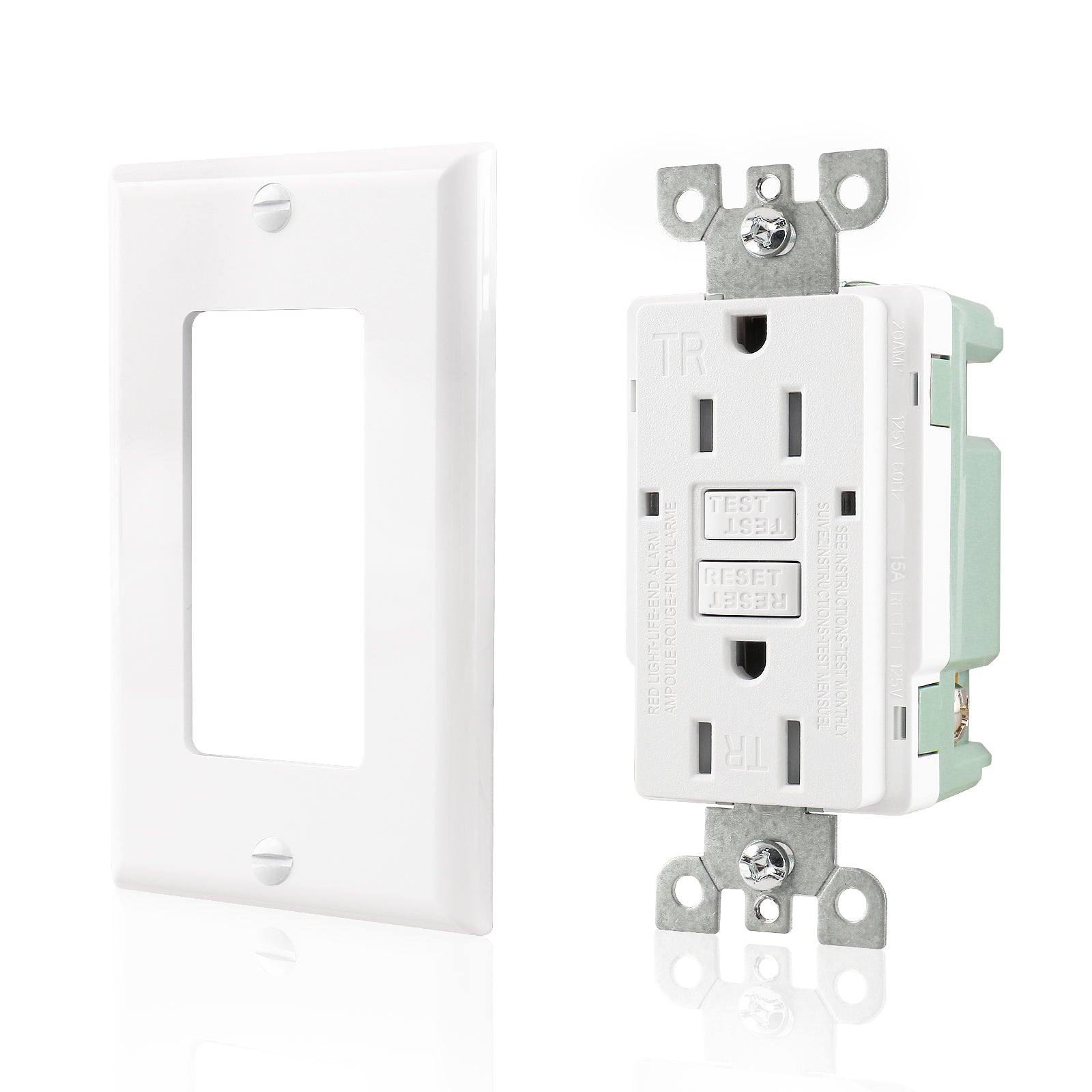 Baomain GFCI Outlets with Wallplate, Tamper-Resistant Receptacle, 15A/20A 125V 60Hz, LED Indicator, UL&CUL Listed, White