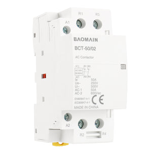 Baomain Household AC Contactor 50A 2 Pole 2 Normally Closed Universal Circuit Control 35mm DIN Rail Mount BCT-50/02