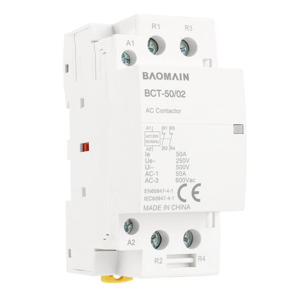 Baomain Household AC Contactor 50A 2 Pole 2 Normally Closed Universal Circuit Control 35mm DIN Rail Mount BCT-50/02
