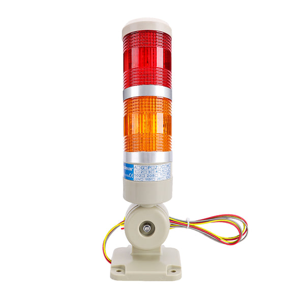 Baomain LED Signal Tower Stack Lights 12V/24V/110V/220V Industrial Continauous Warning Lights with Rotatable Base Red/Yellow 2-Layer Column Tower Lamp LXY-502-T2