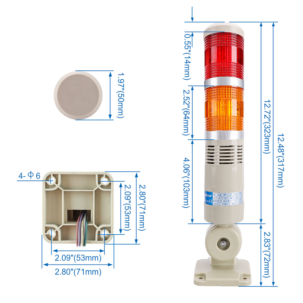 Signal Stack Light Signal Tower Stack Lights with Buzzer 2-Layer Lights with Rotatable Base