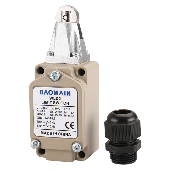 Baomain Limit Switch WLD2 Standard Load, Top Parallel Roller Plunger Momentary 380V 10A