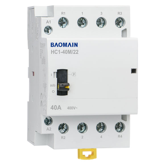 Baomain Manual Household AC Contactor HC1-40M 24V/110V/220VAC 40A 4 Pole 50/60Hz Modular Contactor Circuit Control 35mm DIN Rail