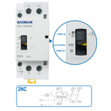 Baomain Manual Household AC Contactor HC1-50M 24V/110V/220VAC 50A 2 Pole 50/60Hz Modular Contactor Circuit Control 35mm DIN Rail