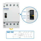 Baomain Manual Household AC Contactor HC1-63M 24V/110V/220VAC 63A 4 Pole 50/60Hz Modular Contactor Circuit Control 35mm DIN Rail