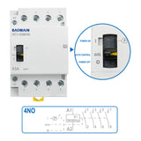 Baomain Manual Household AC Contactor HC1-63M 24V/110V/220VAC 63A 4 Pole 50/60Hz Modular Contactor Circuit Control 35mm DIN Rail