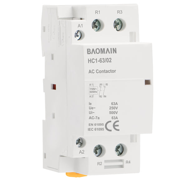 BAOMAIN Household AC Contactor HC1-63 12V/24V/110V/220V AC 63A 2 Pole Normally Closed(NC) Universal Circuit Control 35mm DIN Rail Mount